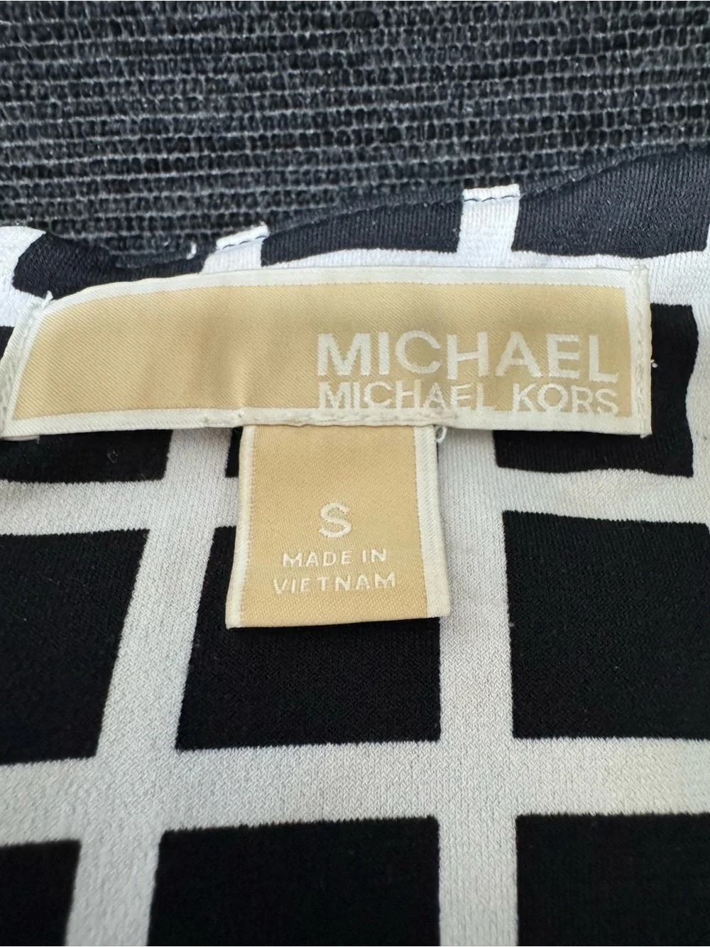 Michael Kors Black and White Grid Sheath with Chain Accent